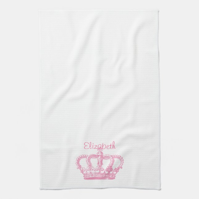 Cute Pink Crown Your Text Kitchen Towel (Vertical)