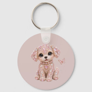 Cute Pink Crystal Puppy Keychain