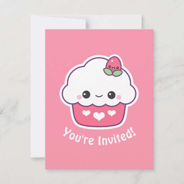 Cute Pink Cupcake Birthday Party Invitations (Front)