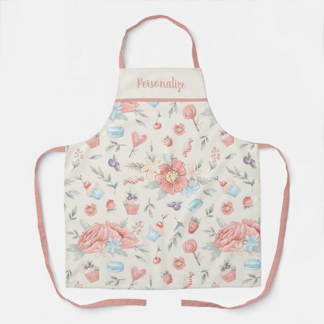 Cute Pink Cupcake Flower Fruit Candy Baking Apron (Front)