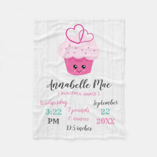 Cute Pink Cupcake Kawaii Baby Birth Stats Fleece Blanket