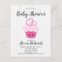Cute Pink Cupcake Kawaii Baby Shower Invitation