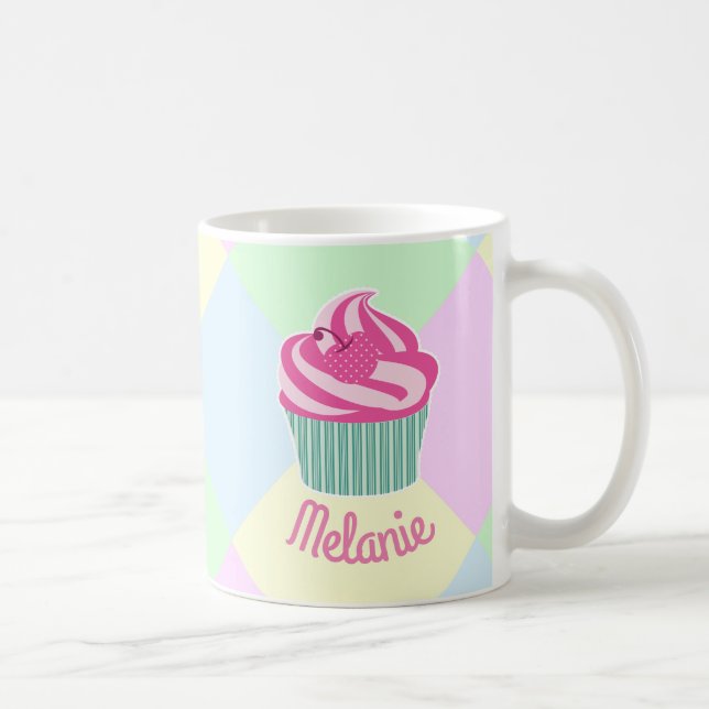 Cute Pink Cupcake Pastel Colours Personalised Coffee Mug (Right)
