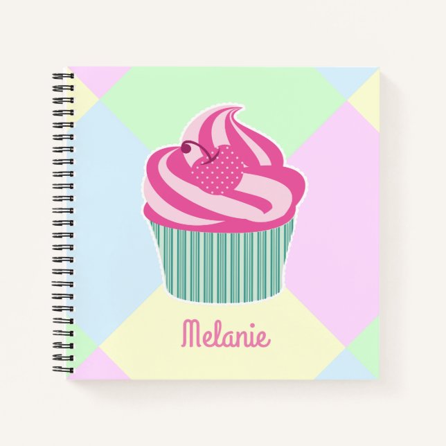 Cute Pink Cupcake Pastel Colours Personalised Notebook (Front)