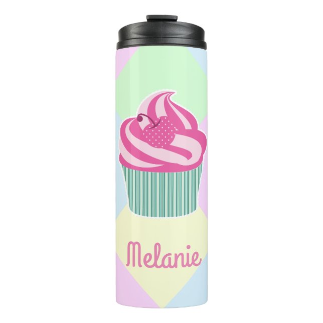 Cute Pink Cupcake Pastel Colours Personalised  Thermal Tumbler (Front)