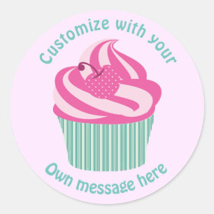 Cute Pink Cupcake Pastel Pink Custom Text Classic Round Sticker