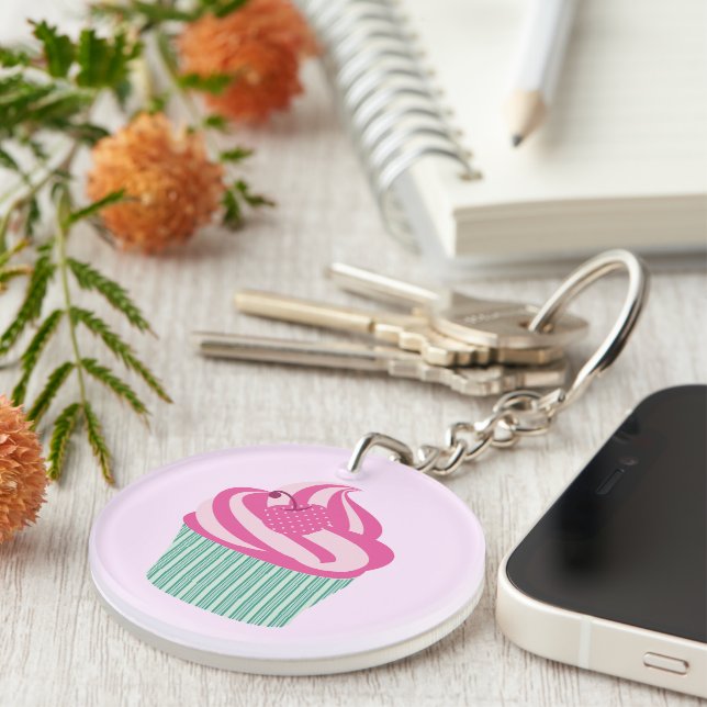 Cute Pink Cupcake Pastel Pink Keychain (Front Right)