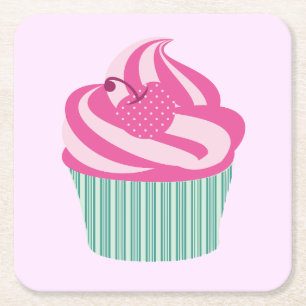 Cute Pink Cupcake Pastel Pink Square Paper Coaster