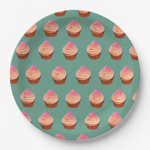 Cute Pink Cupcake Pattern Paper Plate