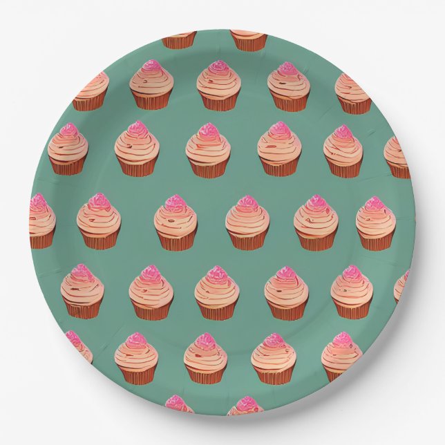 Cute Pink Cupcake Pattern Paper Plate (Front)
