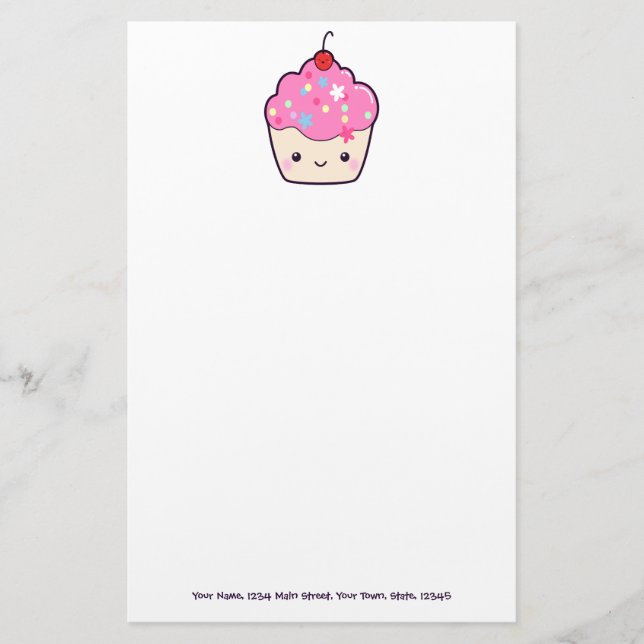 Cute Pink Cupcake Stationery (Front)
