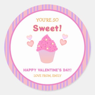 Cute Pink Cupcake Sweet Hearts Valentine's Day Classic Round Sticker