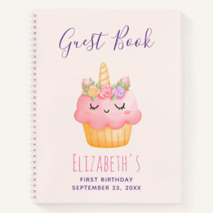 Cute Pink Cupcake Unicorn avec livre d'hôtes Rose