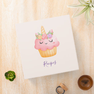 Cute Pink Cupcake Unicorn with Roses Binder