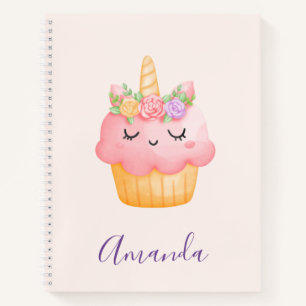 Cute Pink Cupcake Unicorn with Roses Notebook