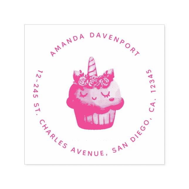Cute Pink Cupcake Unicorn with Roses Self-inking Stamp (Design)