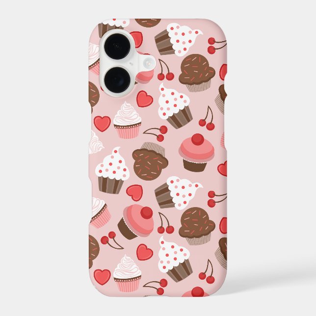 Cute Pink Cupcakes, Hearts And Cherries Pattern (Back)