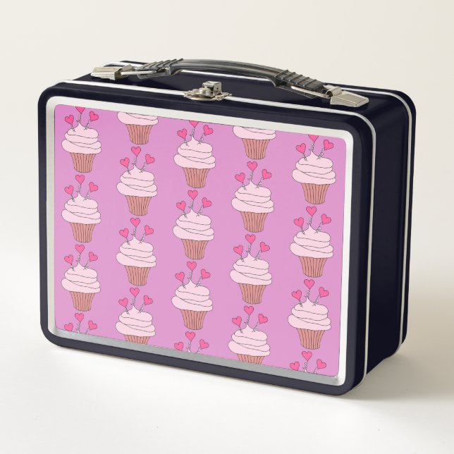 Cute Pink Cupcakes Metal Lunch Box (Front)