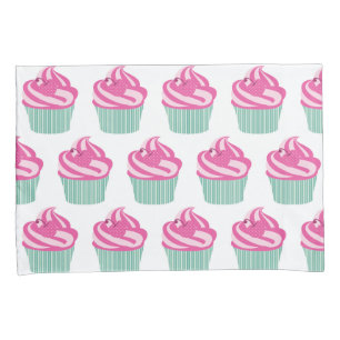 Cute Pink Cupcakes Pattern Pastel Pink and White Pillowcase