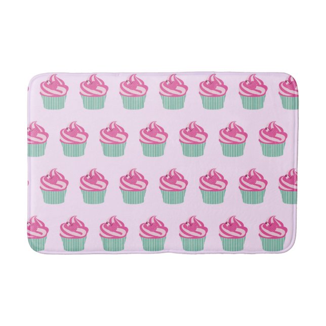 Cute Pink Cupcakes Pattern Pastel Pink Bath Mat (Front)