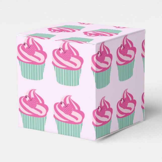 Cute Pink Cupcakes Pattern Pastel Pink Favor Box (Front Side)