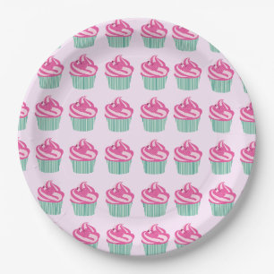 Cute Pink Cupcakes Pattern Pastel Pink Paper Plate