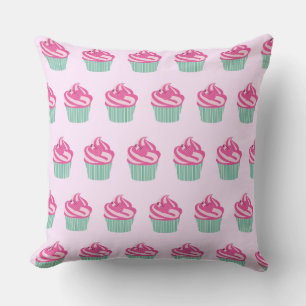Cute Pink Cupcakes Pattern Pastel Pink Throw Pillow
