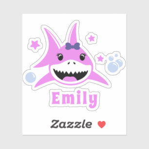 Cute Pink Custom Name Shark-Cut Vinyl Stickers