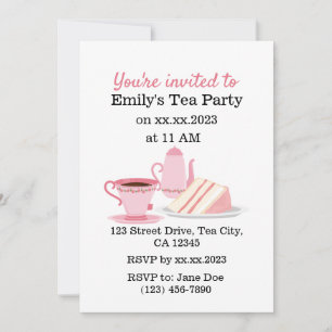 Cute Pink Customizable Tea Party  Invitation