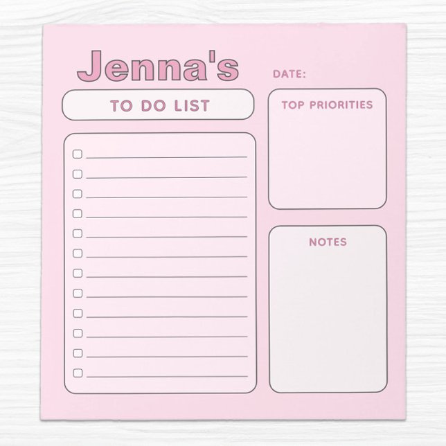 Cute Pink Customizable Todo List Notepad (cute pink to do list, girly, aesthetic)