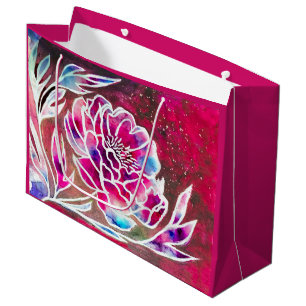   Cute Pink Dahlia Girly Pretty Floral Watercolor  Large Gift Bag