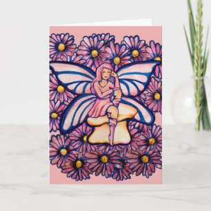 Cute Pink Daisy Fairy Mushroom Art Fairies         Card