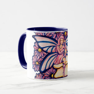 Cute Pink Daisy Fairy Mushroom Art Fairies Mug