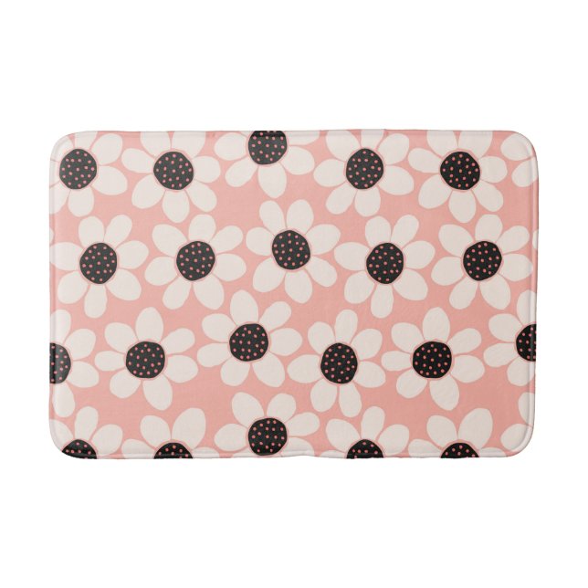 Cute Pink Daisy Flower Pattern Bath Mat (Front)