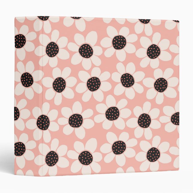Cute Pink Daisy Flower Pattern Binder (Front/Spine)