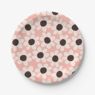 Cute Pink Daisy Flower Pattern Paper Plate