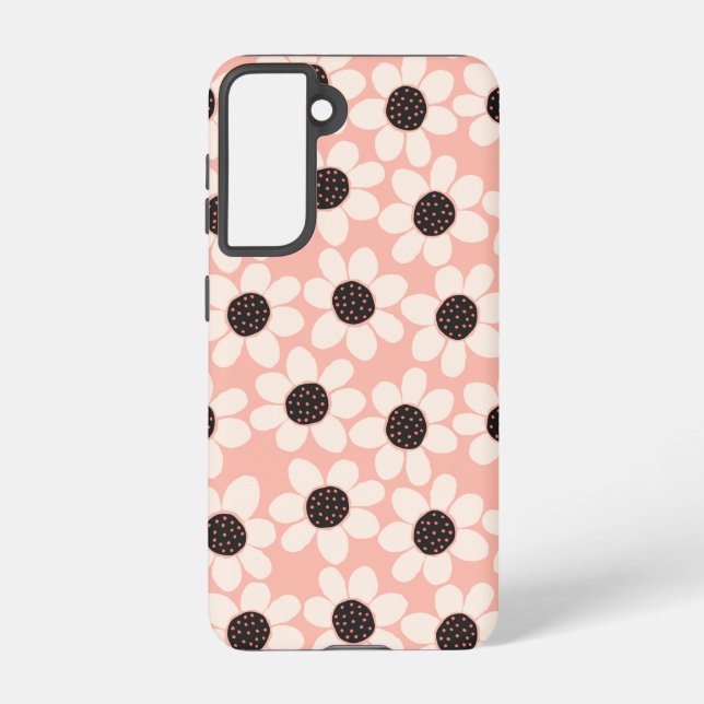 Cute Pink Daisy Flower Pattern Samsung Galaxy S21 Case (Back)