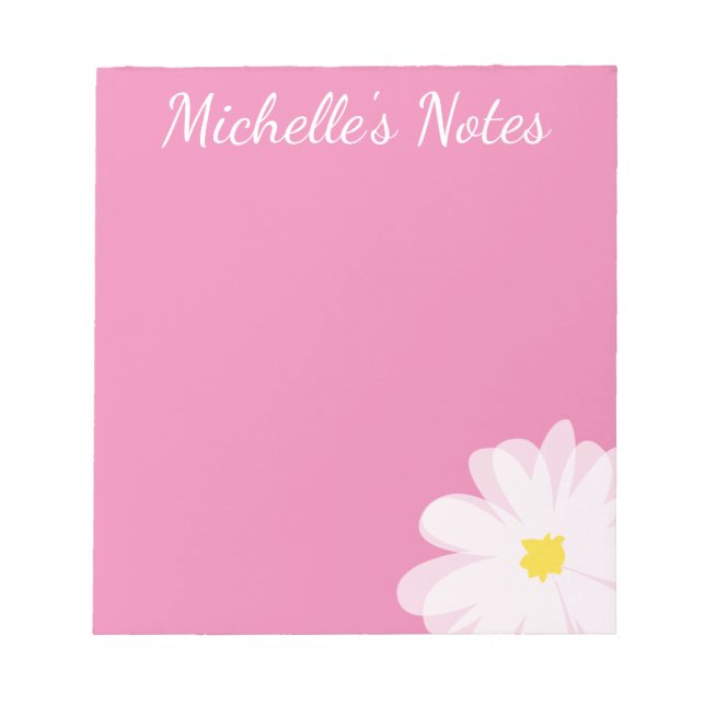 Cute pink daisy flower personalized name floral notepad (Front)