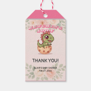 Cute Pink Dino Hatching Soon Gift Tags
