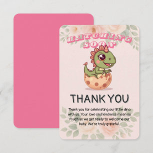 Cute Pink Dino Hatching Soon Thank You Card