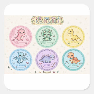 Cute Pink Dino Mandala School Labels Kindergarten