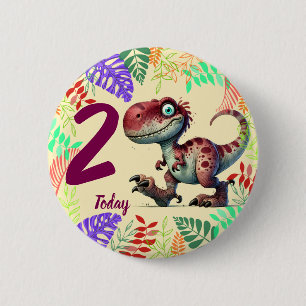 Cute Pink Dinosaur 2nd Birthday 2 Inch Round Button