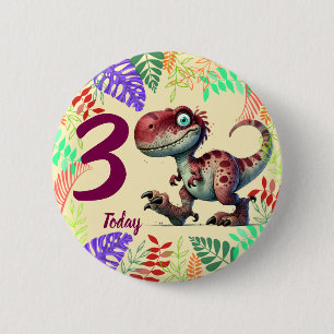 Cute Pink Dinosaur 3rd Birthday 2 Inch Round Button