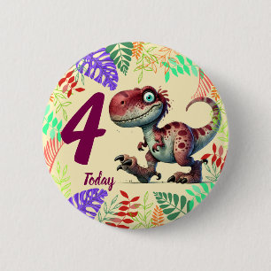 Cute Pink Dinosaur 4th Birthday 2 Inch Round Button