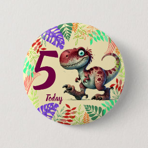 Cute Pink Dinosaur 5th Birthday 2 Inch Round Button