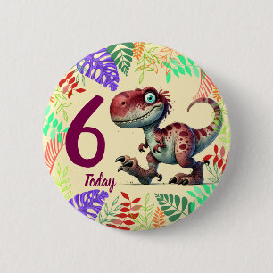Cute Pink Dinosaur 6th Birthday 2 Inch Round Button