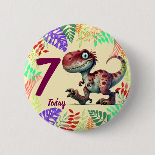 Cute Pink Dinosaur 7th Birthday 2 Inch Round Button