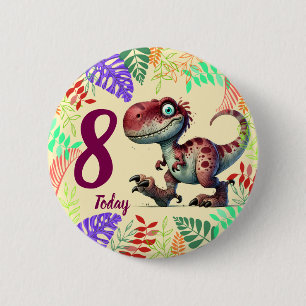 Cute Pink Dinosaur 8th Birthday 2 Inch Round Button