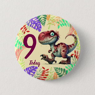 Cute Pink Dinosaur 9th Birthday 2 Inch Round Button