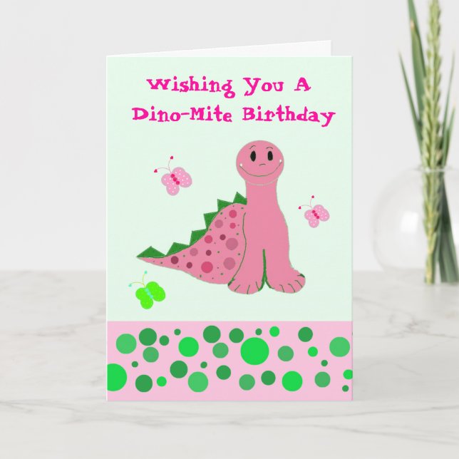 Cute Pink Dinosaur Card (Front)